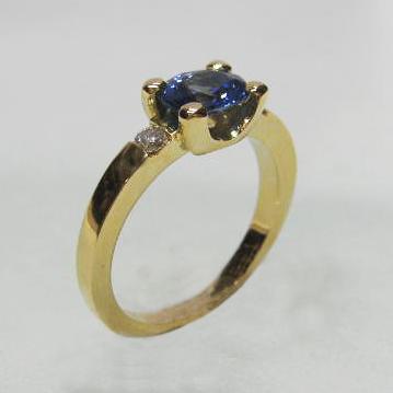 Bague saphir 0ct97 diamants 2x 0ct05 poids or 4g60 ...
										