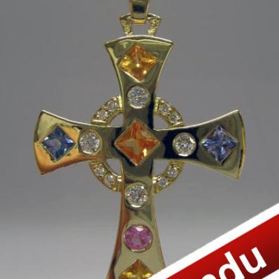 Croix byzantine multi saphirs et diamants ...